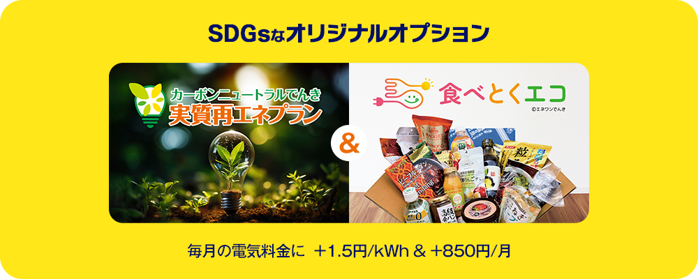 SDGsなオリジナルオプション 毎月の電気料金に +1.5円/kWh & +850円/月